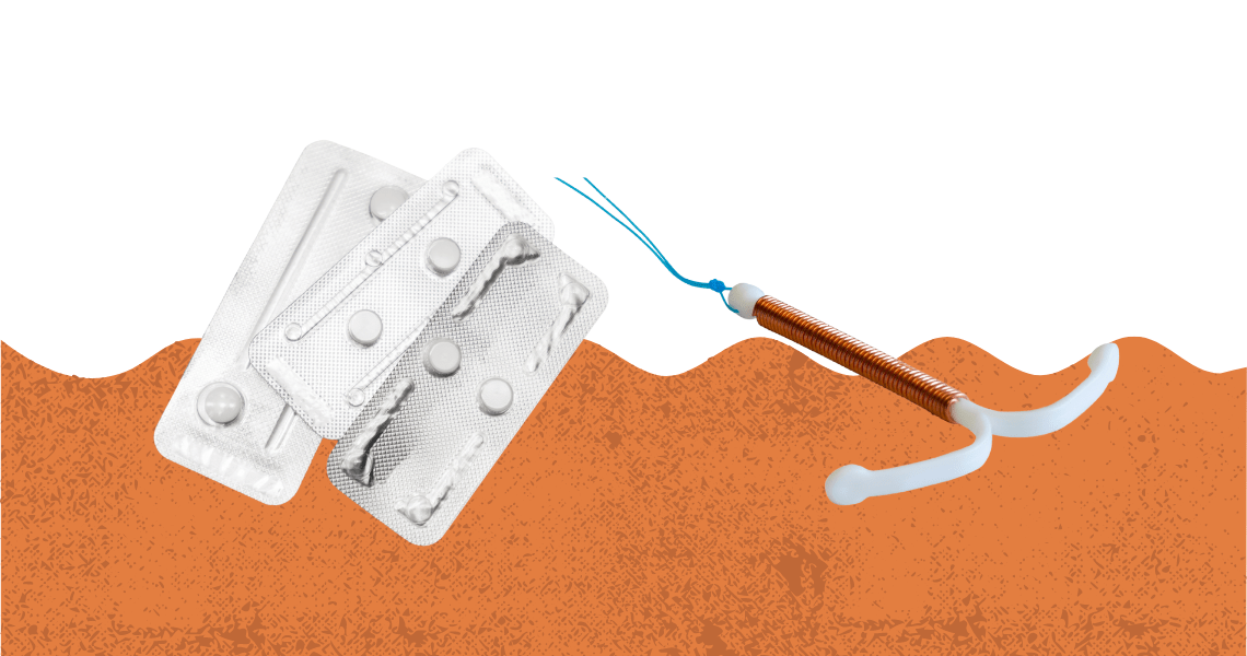 A box of emergency contraceptive pills and a copper IUD for use as emergency contraception in Malaysia