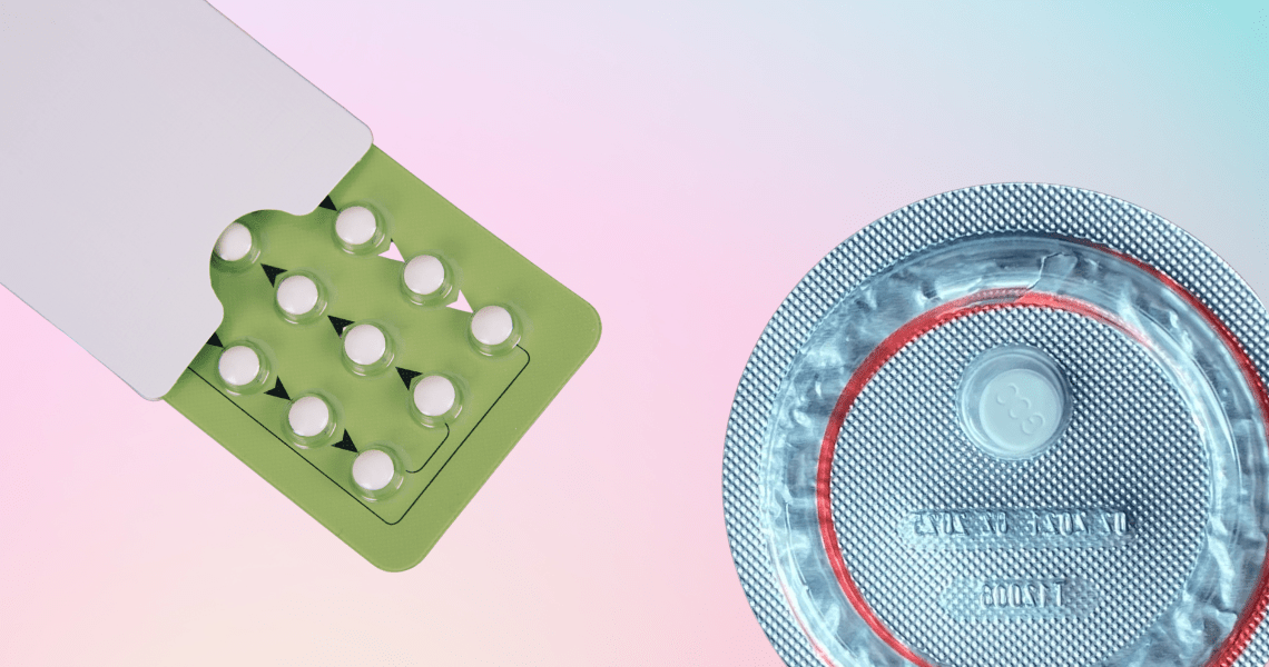 Two different types of pills used for preventing pregnancy: a birth control pill pack and an emergency contraceptive pill box